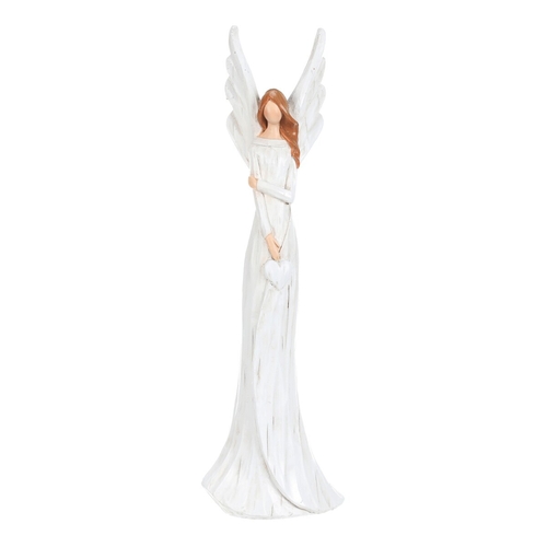 Anděl - figurka z polyresinu, imitace dřeva, vel. L, bílý