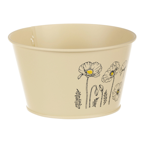 Obal kovový - nízký, motiv kvetoucího máku, žlutý