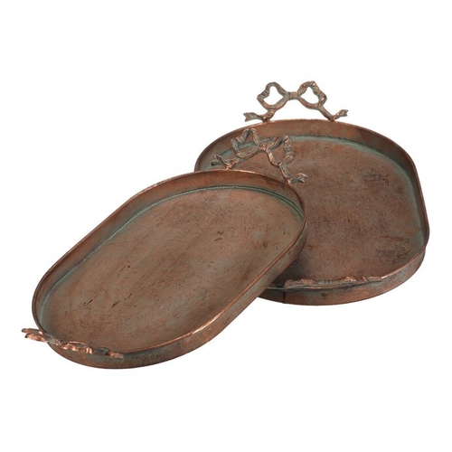 Tác kovový - oválný s mašlemi, měděný, cena za sadu 2 ks