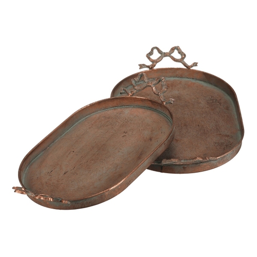 Tác kovový - oválný s mašlemi, měděný, cena za sadu 2 ks