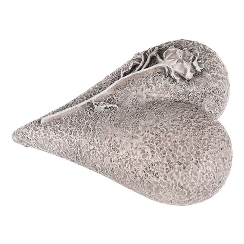 Srdce s růží - pietní dekorace, polyresin, šedá