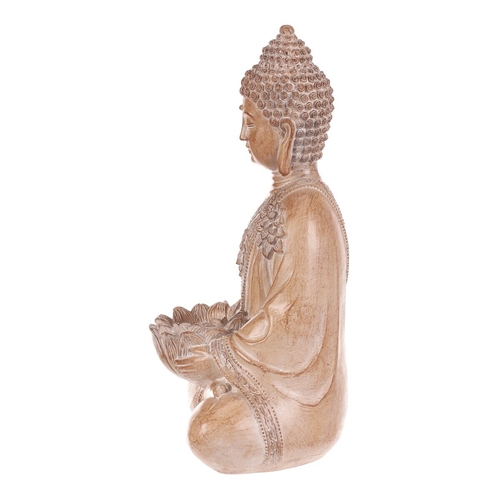 Buddha - polyresin, místo na čajovou/LED svíčku, sv. hnědý