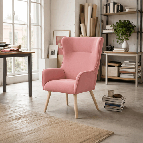 Křeslo ušák, růžová, manšestrová látka, AK-314 PINK2