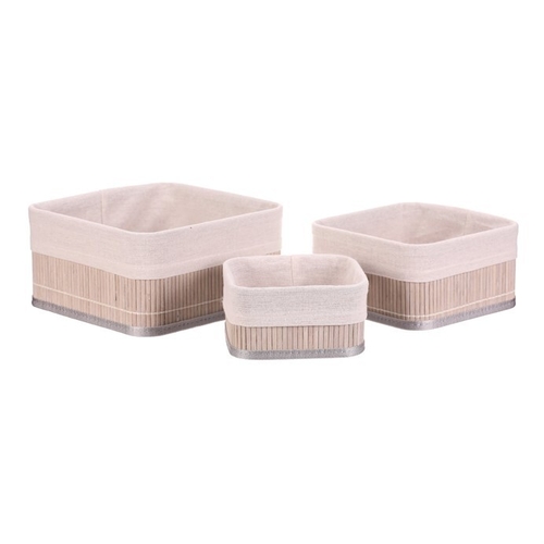 Koš regálový - bambus, šedý, cena za sadu 3 ks