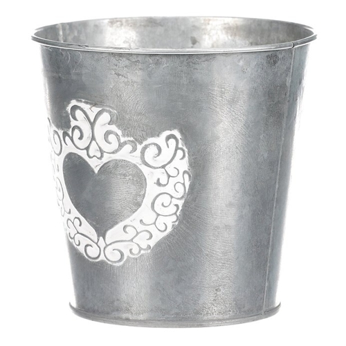 Obal kovový - dekor srdce, barva stříbrno-bílá