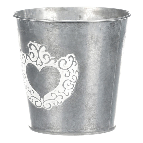 Obal kovový - dekor srdce, barva stříbrno-bílá