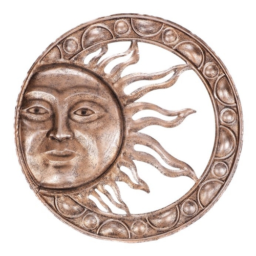 Slunce s kruhem - kovová nástěnná dekorace, měděno-stříbrná