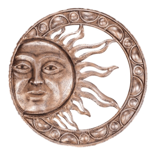 Slunce s kruhem - kovová nástěnná dekorace, měděno-stříbrná