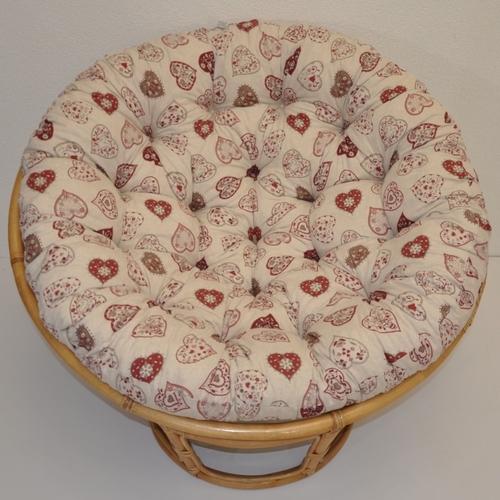 Ratanový papasan 110 cm medový polstr motiv červená srdce