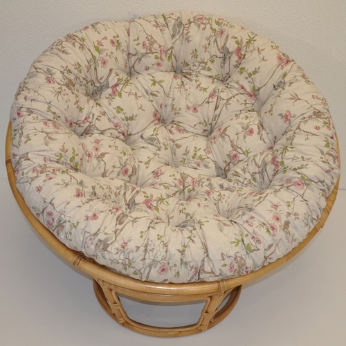 Ratanový papasan 110 cm medový polstr motiv ptáci