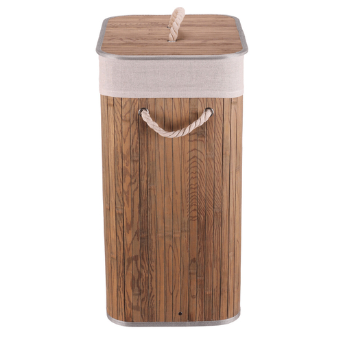 Koš prádelní - bambusový, s víkem, tmavě šedý