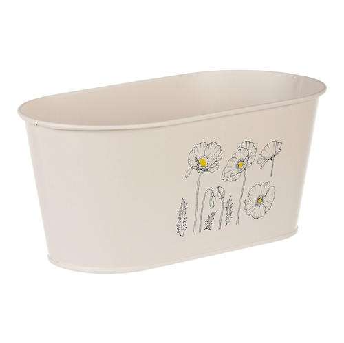 Truhlík kovový - motiv kvetoucího máku, krémový