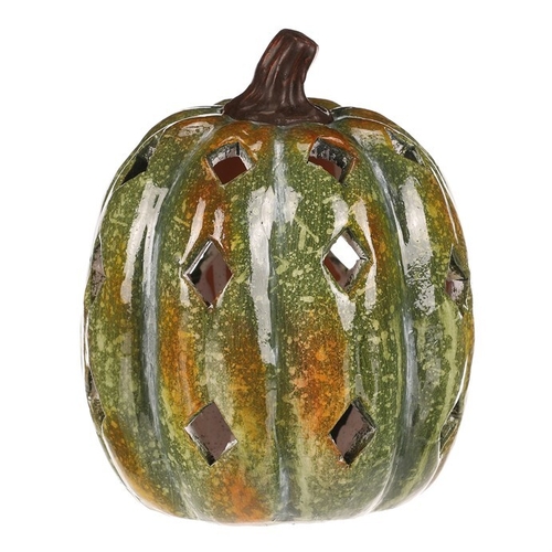 Dýně s otvory - keramika, LED osvětlení, zelená