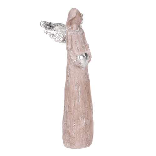 Anděl se srdcem - figurka z polyresinu, imitace dřeva