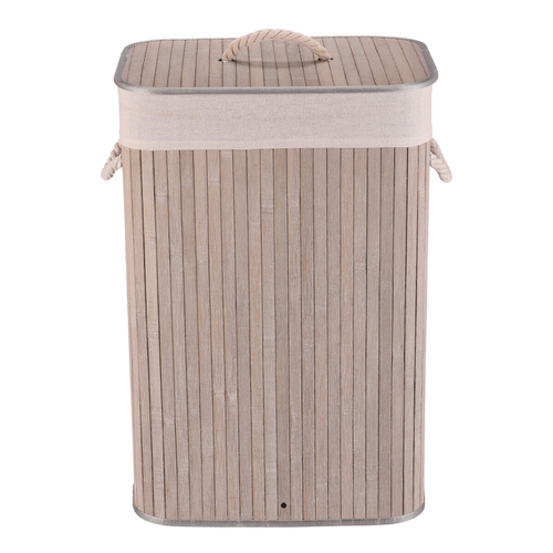 Koš prádelní - bambusový, s víkem, šedý