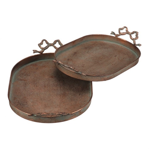 Tác kovový - oválný s mašlemi, měděný, cena za sadu 2 ks