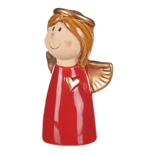 Anděl - keramická figurka, červená se zlatými křídly