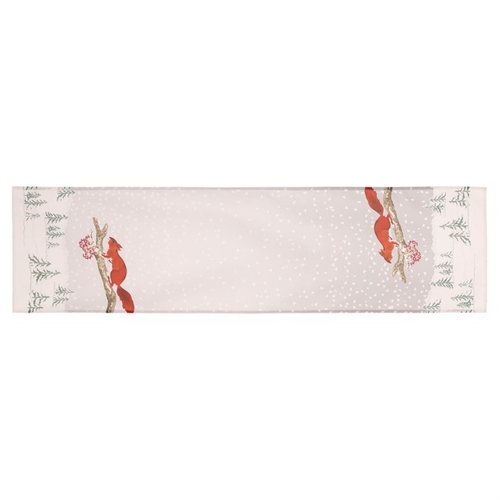 Běhoun se zimním motivem - veverka, 100% polyester, 40 x 150 cm.