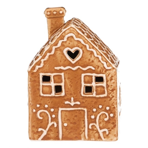 Domeček perníkový - keramika, LED osvětlení, hnědý