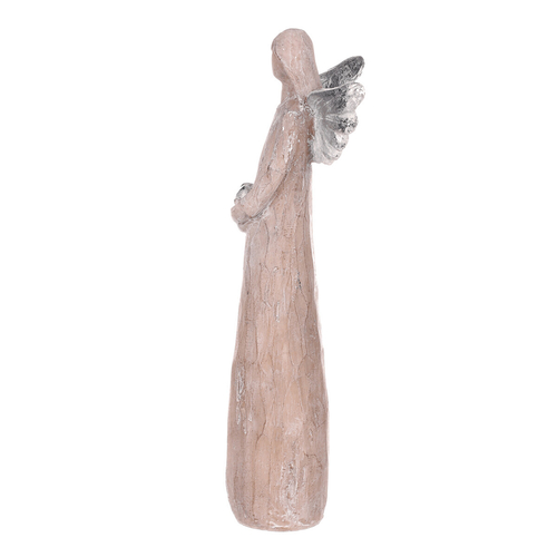 Anděl se srdcem - figurka z polyresinu, imitace dřeva
