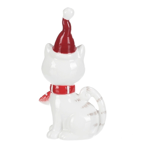 Kočka se šálou - keramická figurka, vel. M, červeno-bílý