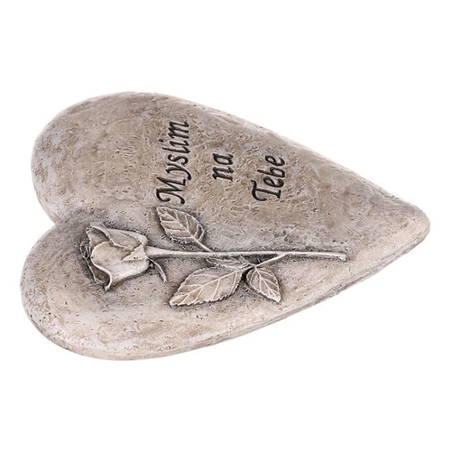 Srdce s růží a nápisem - na pověšení, polyresin, šedé