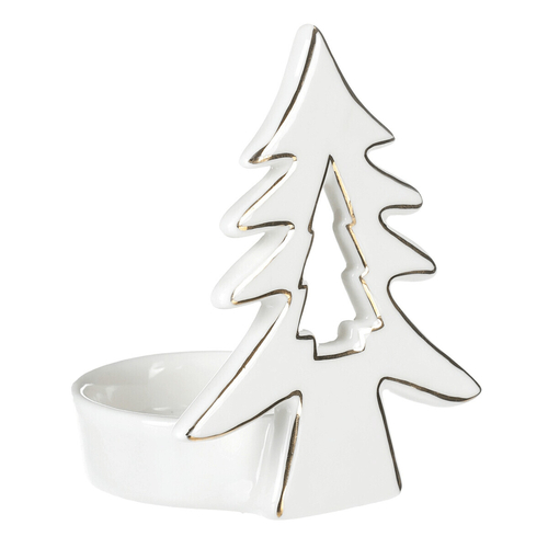 Svícen na kónickou svíčku - porcelán, se stromečkem, bílý