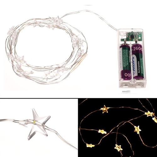 Řetěz s LED světýlky - časovač, hvězdičky, teplá žlutá barva, 2 m/20 LED