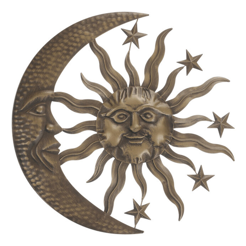 Slunce s měsícem - kovová nástěnná dekorace, měděná