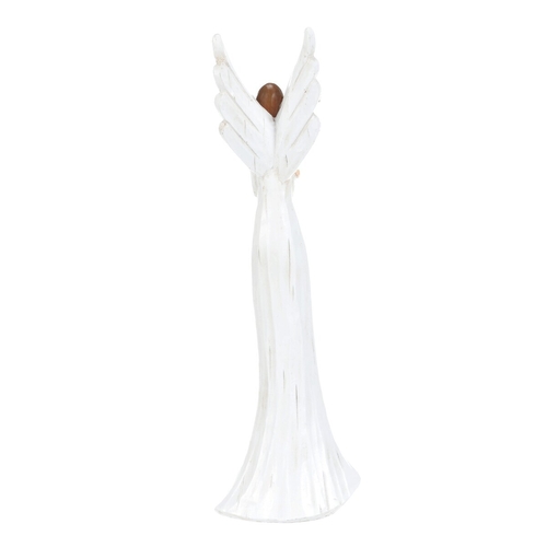 Anděl - figurka z polyresinu, imitace dřeva, vel. L, bílý