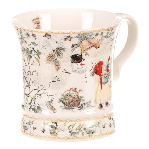 Hrnek malovaný v dárkové dóze - zimní motiv, porcelán, barevný
