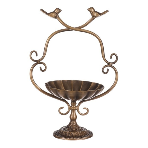 Krmítko/pítko - kovový stojan, s ptáčky, barva měděná