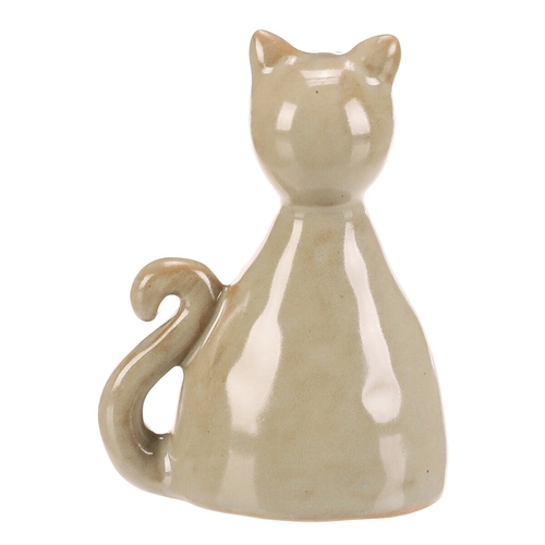 Kočka - keramická figurka, dekor květin, vel. S, zelená