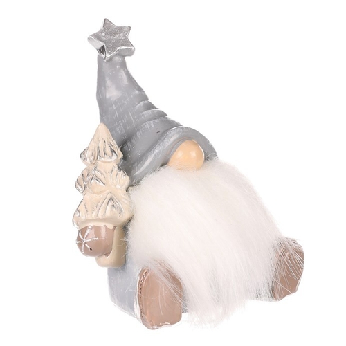 Skřítek sedící - figurka z polyresinu, šedá čepice