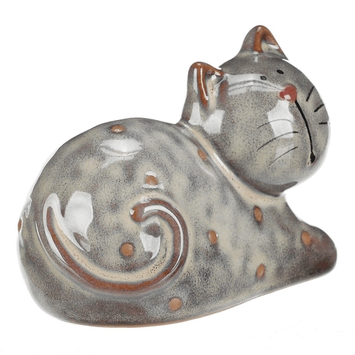 Kočka - keramická figurka, ležící, vel. S, hnědá