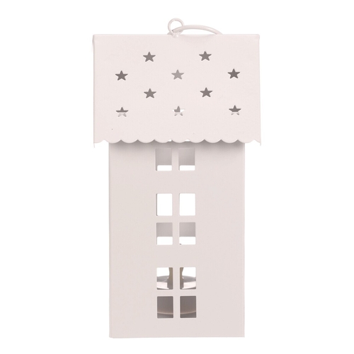 Lucerna mini - kovová, LED svíčka, patrový domek, bílá