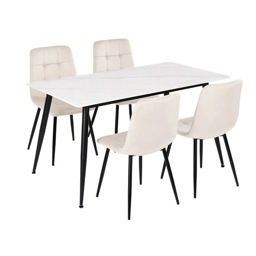 Jídelní set s 4 židlemi Capella, krémová, 130x70x76cm, keramika, dekor mramor, ASE-1049 CRM4