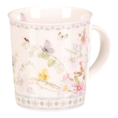 Hrnek malovaný - porcelán, dárková dóza, motiv rozkvetlé louky