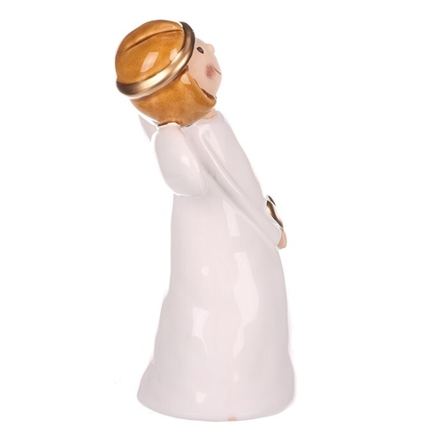 Anděl - keramická figurka, bílá se zlatým srdcem