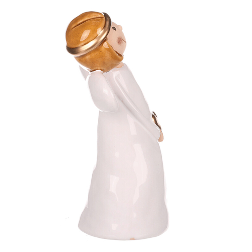 Anděl - keramická figurka, bílá se zlatým srdcem