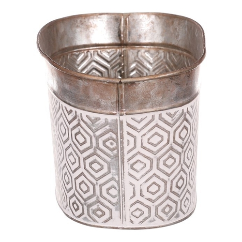 Obal kovový - oválný truhlík, s ornamenty, bílo-měděný