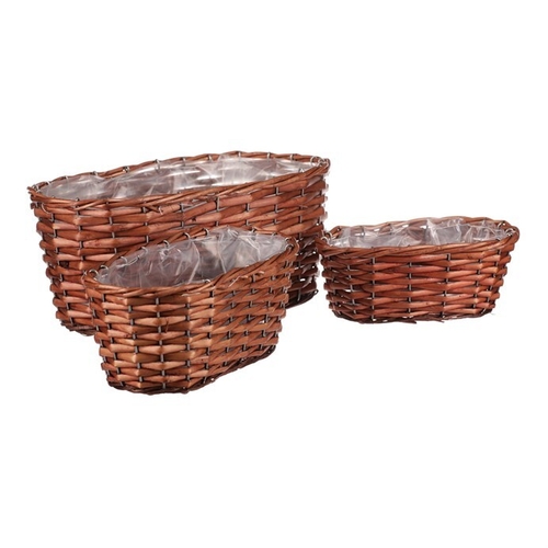 Košík proutěný - oválný truhlík, sv. hnědý, cena za sadu 3 ks