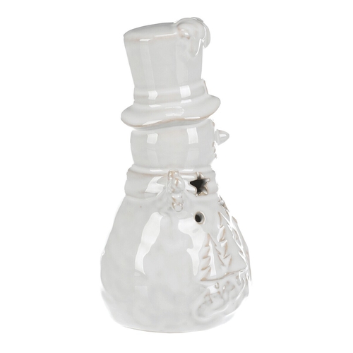 Sněhulák - keramická figurka, LED osvětl., menší, barva krémová