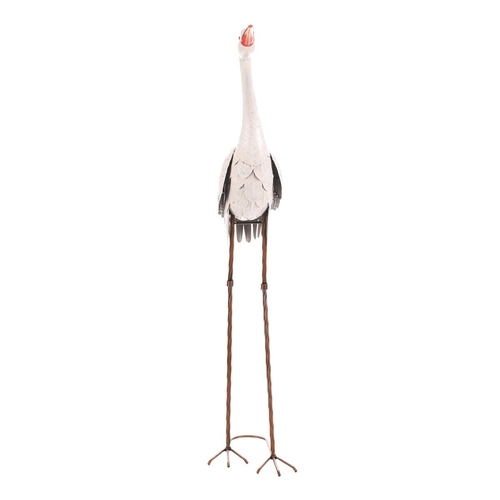 Čáp - 76 cm, kovová zahradní dekorace, barva bílá