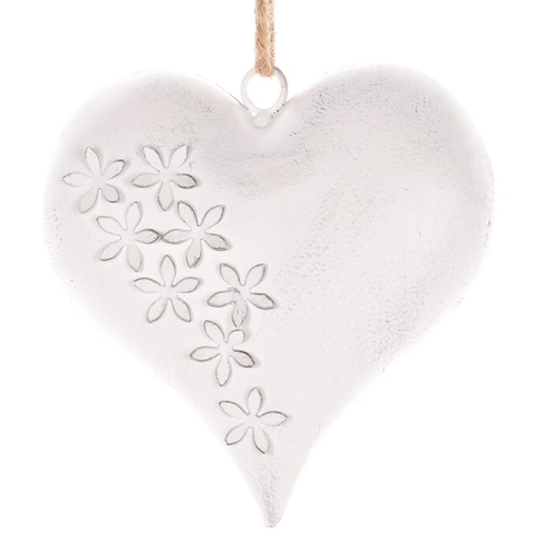 Srdce kovové - závěsná ozdoba, barva bílá-antik