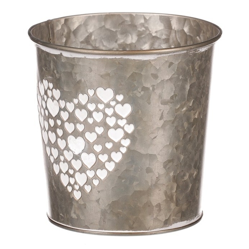 Obal z kovu na květiny, v  tmavě krémové barvě se srdcem