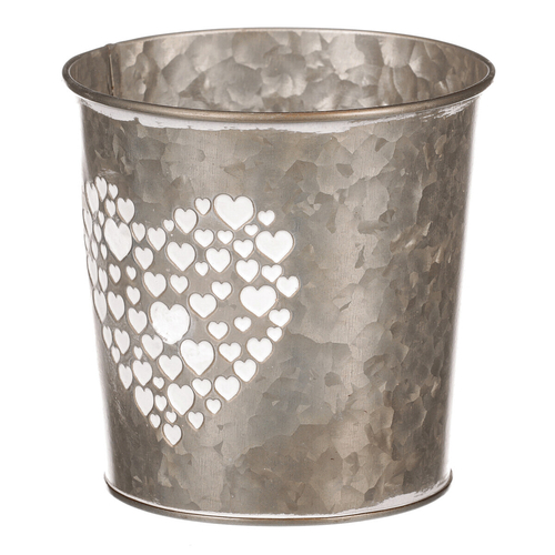 Obal z kovu na květiny, v  tmavě krémové barvě se srdcem