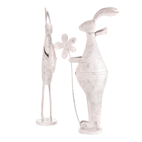 Zajíc kovový - s patinou, bílý, vel. L, mix 2, cena za 1 ks