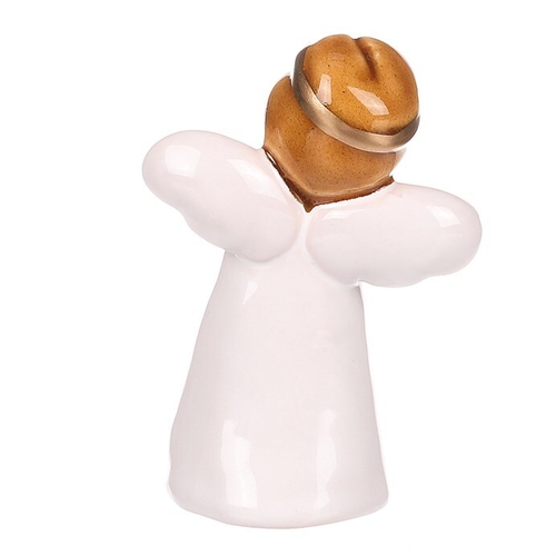 Anděl - keramická figurka, bílý držící zlaté srdce