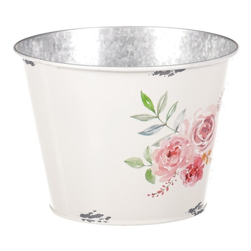 Kovový obal na květiny, design s růžemi.